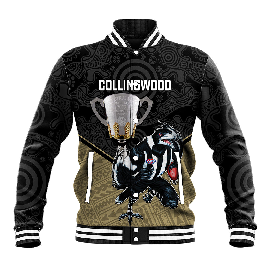 collingwood-football-baseball-jacket-magpies-go-champions-2023-polynesian-indigenous-art
