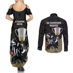 collingwood-football-couples-matching-summer-maxi-dress-and-long-sleeve-button-shirts-magpies-go-champions-2023-polynesian-indigenous-art