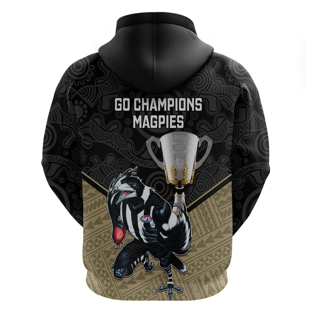 collingwood-football-hoodie-magpies-go-champions-2023-polynesian-indigenous-art