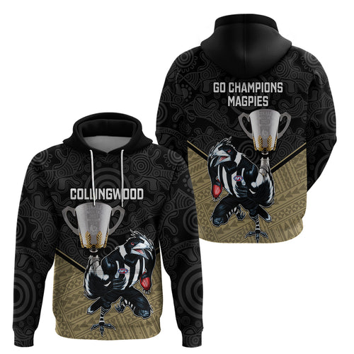 collingwood-football-hoodie-magpies-go-champions-2023-polynesian-indigenous-art