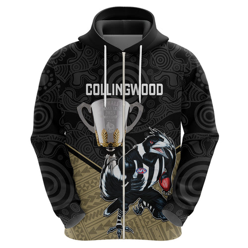 collingwood-football-hoodie-magpies-go-champions-2023-polynesian-indigenous-art