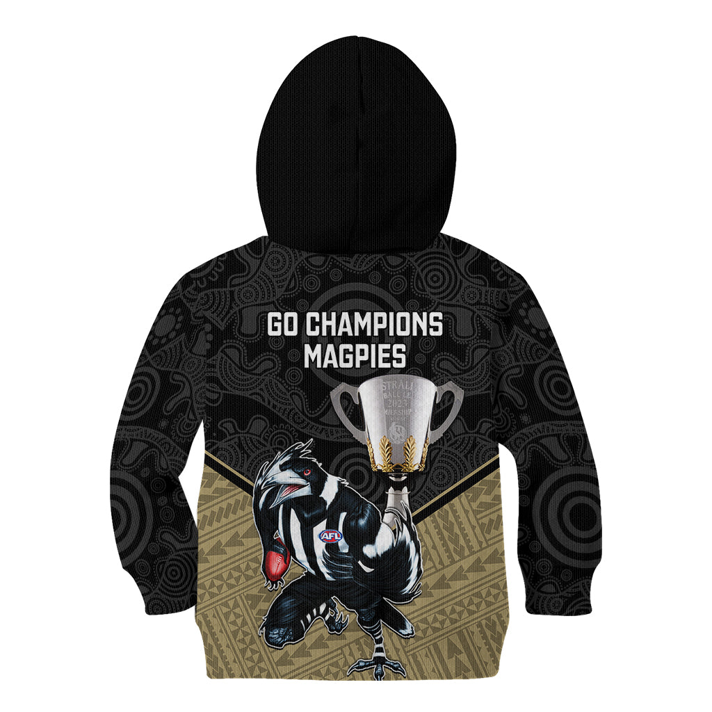 collingwood-football-kid-hoodie-magpies-go-champions-2023-polynesian-indigenous-art