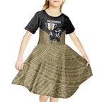 collingwood-football-kid-short-sleeve-dress-magpies-go-champions-2023-polynesian-indigenous-art
