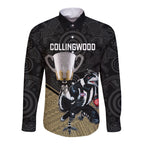 collingwood-football-long-sleeve-button-shirt-magpies-go-champions-2023-polynesian-indigenous-art