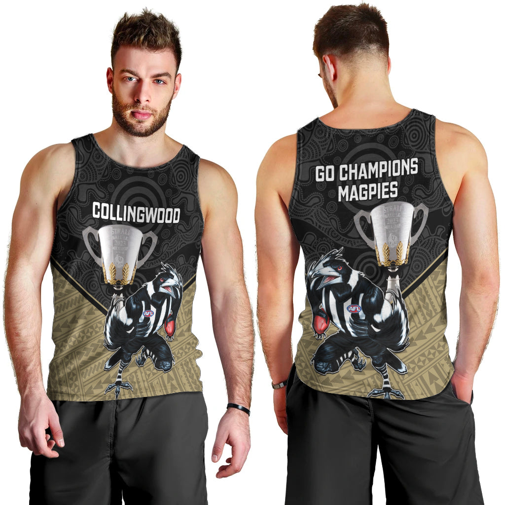 collingwood-football-men-tank-top-magpies-go-champions-2023-polynesian-indigenous-art