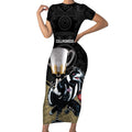 collingwood-football-short-sleeve-bodycon-dress-magpies-go-champions-2023-polynesian-indigenous-art