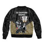 collingwood-football-sleeve-zip-bomber-jacket-magpies-go-champions-2023-polynesian-indigenous-art