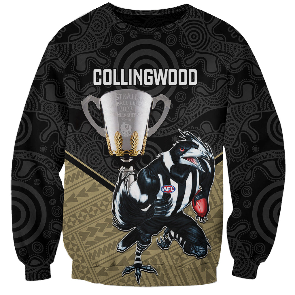 collingwood-football-sweatshirt-magpies-go-champions-2023-polynesian-indigenous-art
