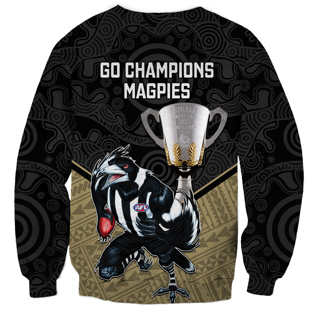 collingwood-football-sweatshirt-magpies-go-champions-2023-polynesian-indigenous-art
