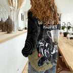 collingwood-football-women-casual-shirt-magpies-go-champions-2023-polynesian-indigenous-art