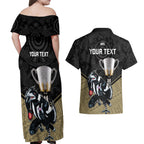 personalised-collingwood-football-couples-matching-off-shoulder-maxi-dress-and-hawaiian-shirt-magpies-go-champions-2023-polynesian-indigenous-art