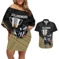 personalised-collingwood-football-couples-matching-off-shoulder-short-dress-and-hawaiian-shirt-magpies-go-champions-2023-polynesian-indigenous-art
