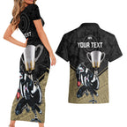 personalised-collingwood-football-couples-matching-short-sleeve-bodycon-dress-and-hawaiian-shirt-magpies-go-champions-2023-polynesian-indigenous-art