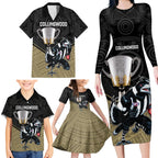 personalised-collingwood-football-family-matching-long-sleeve-bodycon-dress-and-hawaiian-shirt-magpies-go-champions-2023-polynesian-indigenous-art