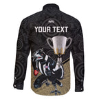personalised-collingwood-football-family-matching-long-sleeve-bodycon-dress-and-hawaiian-shirt-magpies-go-champions-2023-polynesian-indigenous-art