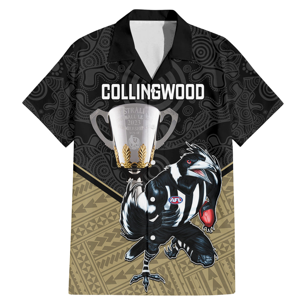 personalised-collingwood-football-family-matching-mermaid-dress-and-hawaiian-shirt-magpies-go-champions-2023-polynesian-indigenous-art