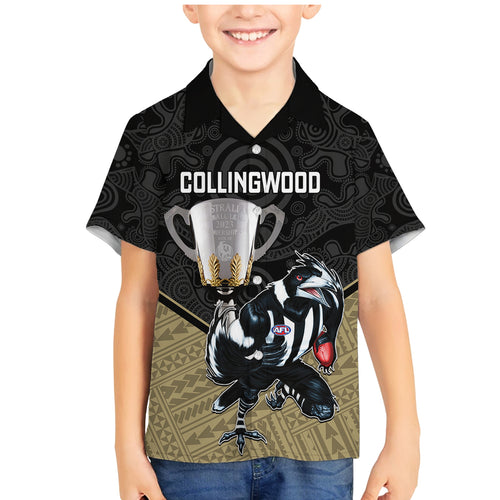 personalised-collingwood-football-family-matching-mermaid-dress-and-hawaiian-shirt-magpies-go-champions-2023-polynesian-indigenous-art