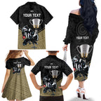 personalised-collingwood-football-family-matching-off-shoulder-long-sleeve-dress-and-hawaiian-shirt-magpies-go-champions-2023-polynesian-indigenous-art