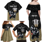 personalised-collingwood-football-family-matching-off-shoulder-maxi-dress-and-hawaiian-shirt-magpies-go-champions-2023-polynesian-indigenous-art