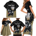 personalised-collingwood-football-family-matching-short-sleeve-bodycon-dress-and-hawaiian-shirt-magpies-go-champions-2023-polynesian-indigenous-art