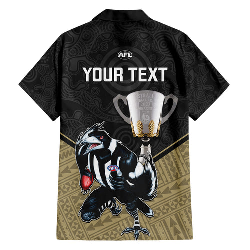 personalised-collingwood-football-family-matching-short-sleeve-bodycon-dress-and-hawaiian-shirt-magpies-go-champions-2023-polynesian-indigenous-art