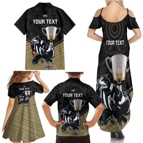 personalised-collingwood-football-family-matching-summer-maxi-dress-and-hawaiian-shirt-magpies-go-champions-2023-polynesian-indigenous-art