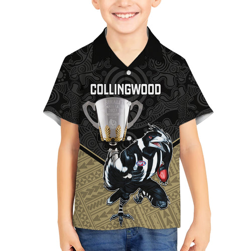 personalised-collingwood-football-family-matching-summer-maxi-dress-and-hawaiian-shirt-magpies-go-champions-2023-polynesian-indigenous-art