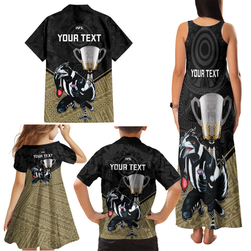 personalised-collingwood-football-family-matching-tank-maxi-dress-and-hawaiian-shirt-magpies-go-champions-2023-polynesian-indigenous-art