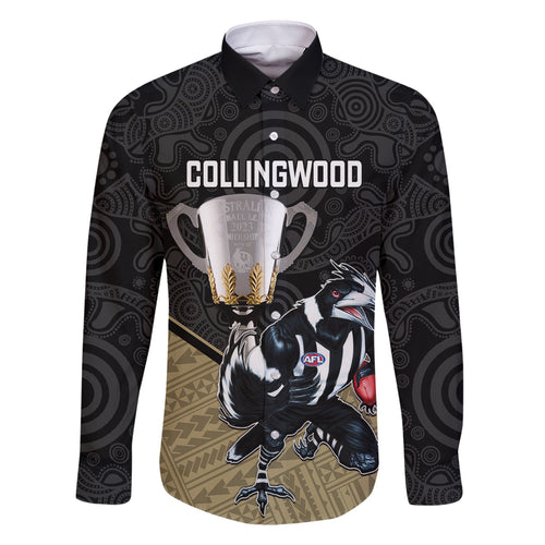 personalised-collingwood-football-family-matching-tank-maxi-dress-and-hawaiian-shirt-magpies-go-champions-2023-polynesian-indigenous-art