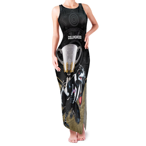 personalised-collingwood-football-family-matching-tank-maxi-dress-and-hawaiian-shirt-magpies-go-champions-2023-polynesian-indigenous-art