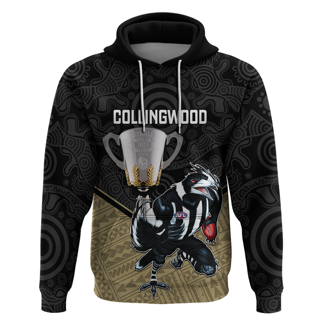 personalised-collingwood-football-hoodie-magpies-go-champions-2023-polynesian-indigenous-art