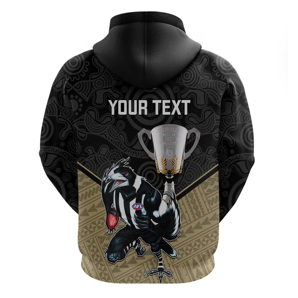 personalised-collingwood-football-hoodie-magpies-go-champions-2023-polynesian-indigenous-art