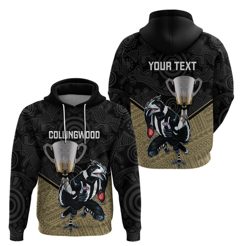 personalised-collingwood-football-hoodie-magpies-go-champions-2023-polynesian-indigenous-art