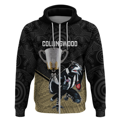 personalised-collingwood-football-hoodie-magpies-go-champions-2023-polynesian-indigenous-art