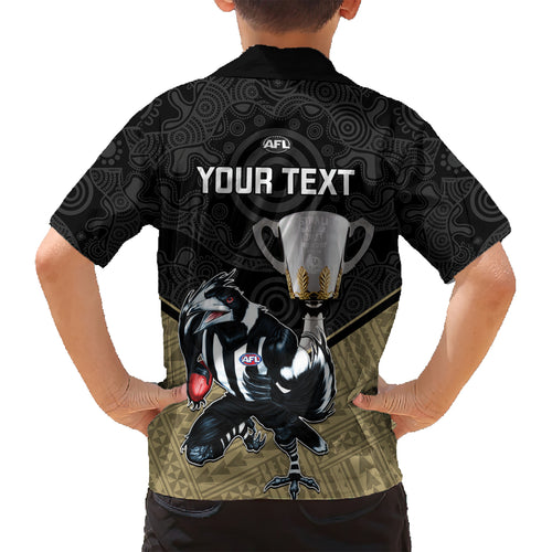 personalised-collingwood-football-kid-hawaiian-shirt-magpies-go-champions-2023-polynesian-indigenous-art