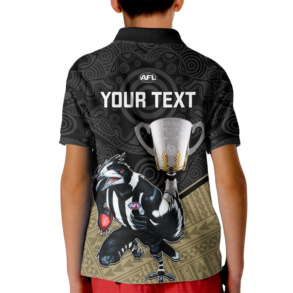personalised-collingwood-football-kid-polo-shirt-magpies-go-champions-2023-polynesian-indigenous-art