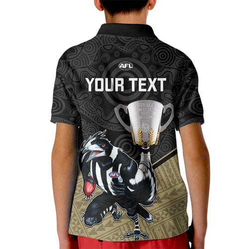 personalised-collingwood-football-kid-polo-shirt-magpies-go-champions-2023-polynesian-indigenous-art