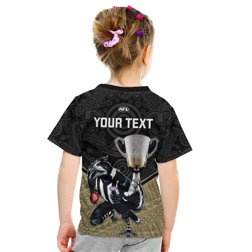 personalised-collingwood-football-kid-t-shirt-magpies-go-champions-2023-polynesian-indigenous-art
