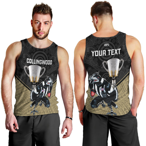 personalised-collingwood-football-men-tank-top-magpies-go-champions-2023-polynesian-indigenous-art