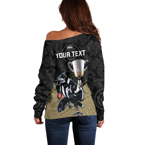 personalised-collingwood-football-off-shoulder-sweater-magpies-go-champions-2023-polynesian-indigenous-art