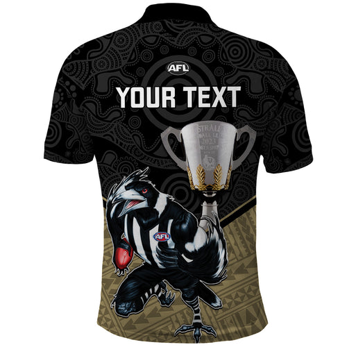 personalised-collingwood-football-polo-shirt-magpies-go-champions-2023-polynesian-indigenous-art