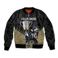 personalised-collingwood-football-sleeve-zip-bomber-jacket-magpies-go-champions-2023-polynesian-indigenous-art