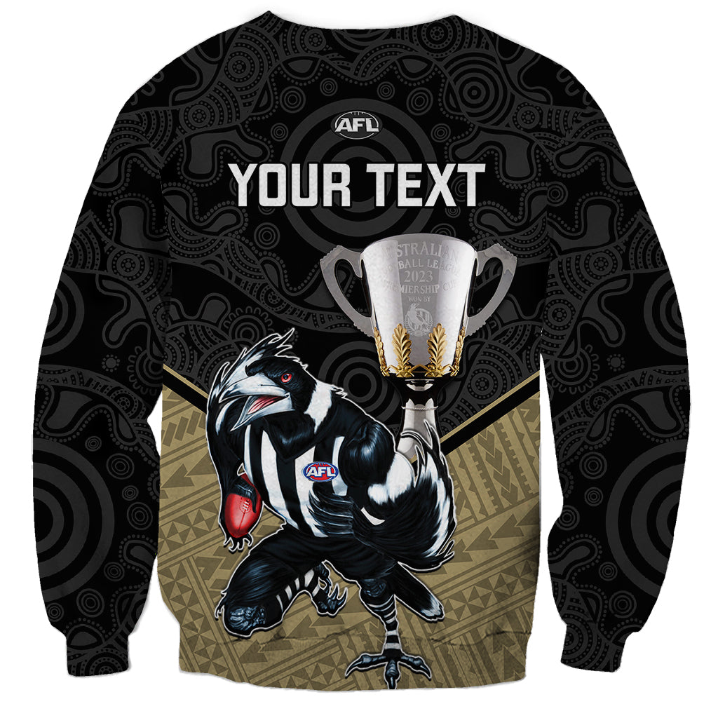 personalised-collingwood-football-sweatshirt-magpies-go-champions-2023-polynesian-indigenous-art