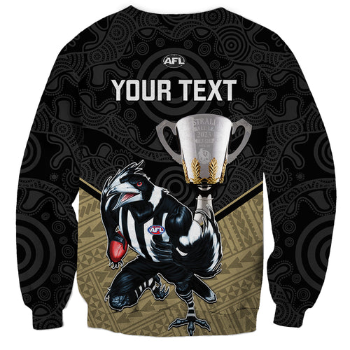 personalised-collingwood-football-sweatshirt-magpies-go-champions-2023-polynesian-indigenous-art