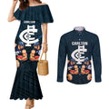 calrton-football-couples-matching-mermaid-dress-and-long-sleeve-button-shirts-blues-go-champions-2023-polynesian-indigenous-art