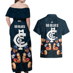 calrton-football-couples-matching-off-shoulder-maxi-dress-and-hawaiian-shirt-blues-go-champions-2023-polynesian-indigenous-art