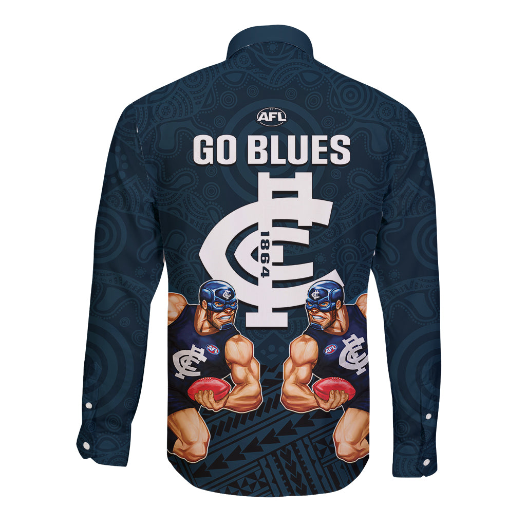 calrton-football-long-sleeve-button-shirt-blues-go-champions-2023-polynesian-indigenous-art