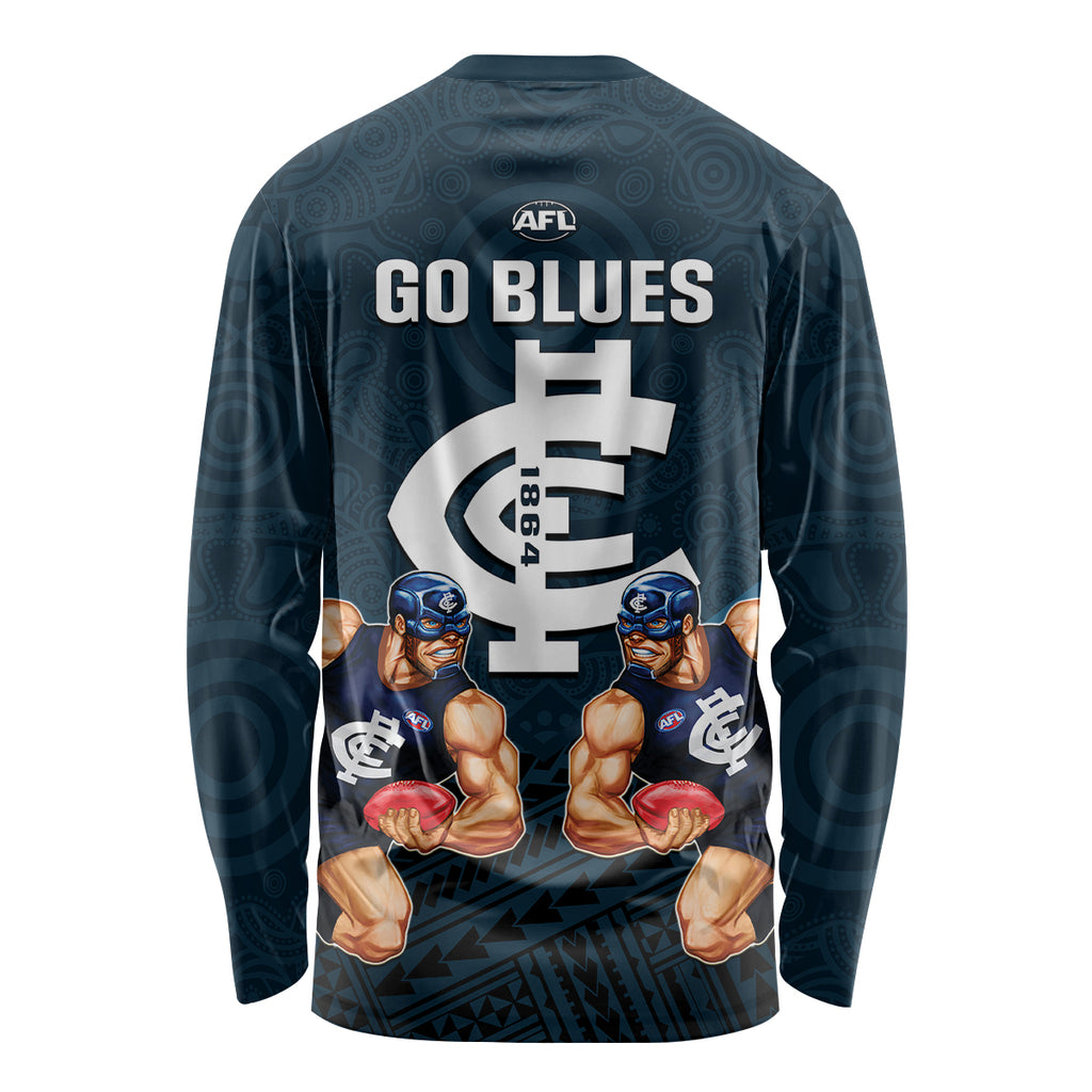calrton-football-long-sleeve-shirt-blues-go-champions-2023-polynesian-indigenous-art
