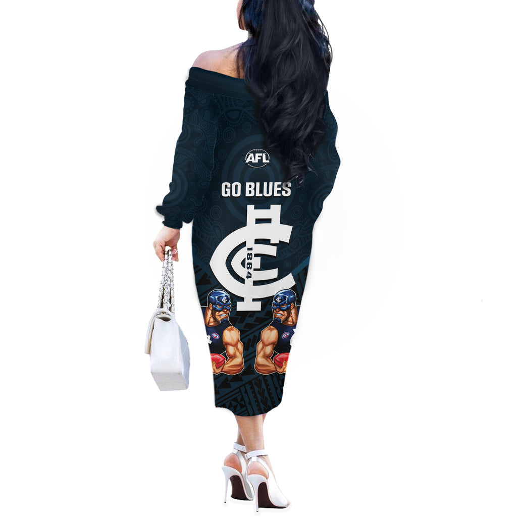 calrton-football-off-the-shoulder-long-sleeve-dress-blues-go-champions-2023-polynesian-indigenous-art