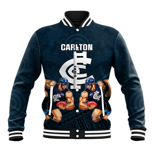 personalised-calrton-football-baseball-jacket-blues-go-champions-2023-polynesian-indigenous-art